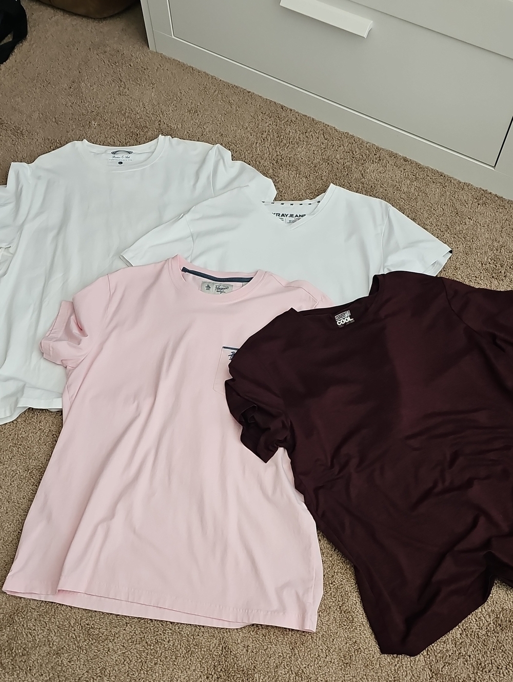 4-Pack Short Sleeve Tees in White, Pink, and Burgundy